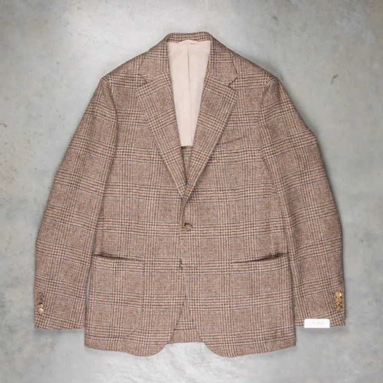 De Petrillo Posillipo Shetland Tweed Jacket Prince Of Wales Beige