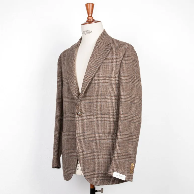 De Petrillo Posillipo Shetland Tweed Jacket Prince Of Wales Beige