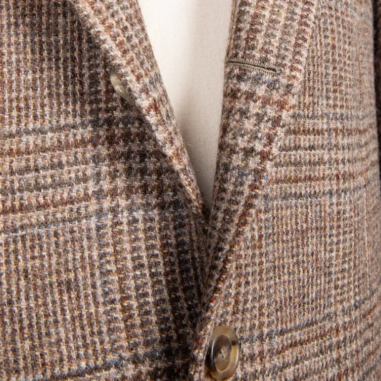 De Petrillo Posillipo Shetland Tweed Jacket Prince Of Wales Beige