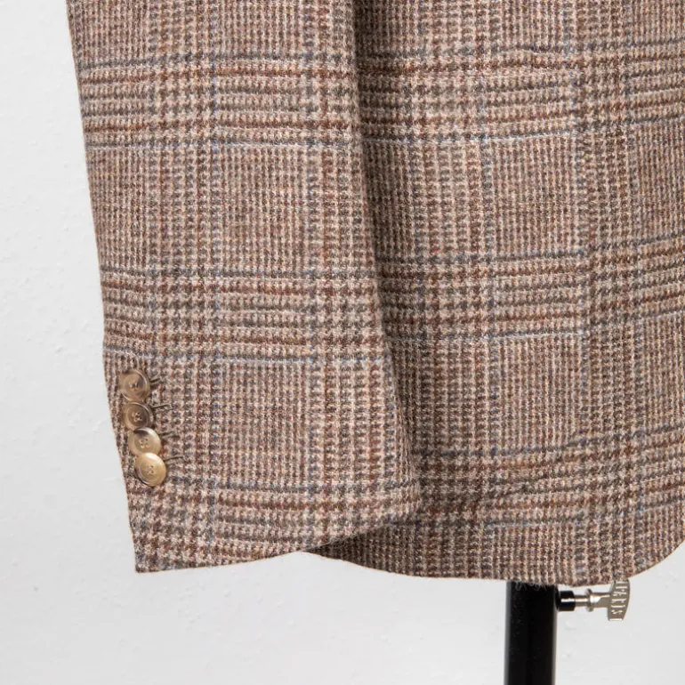 De Petrillo Posillipo Shetland Tweed Jacket Prince Of Wales Beige