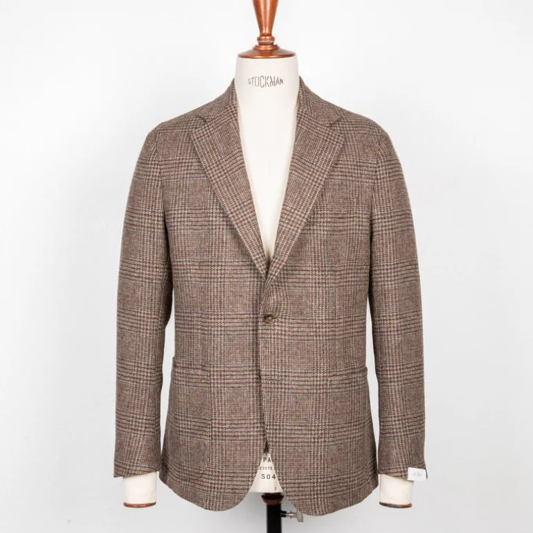 De Petrillo Posillipo Shetland Tweed Jacket Prince Of Wales Beige