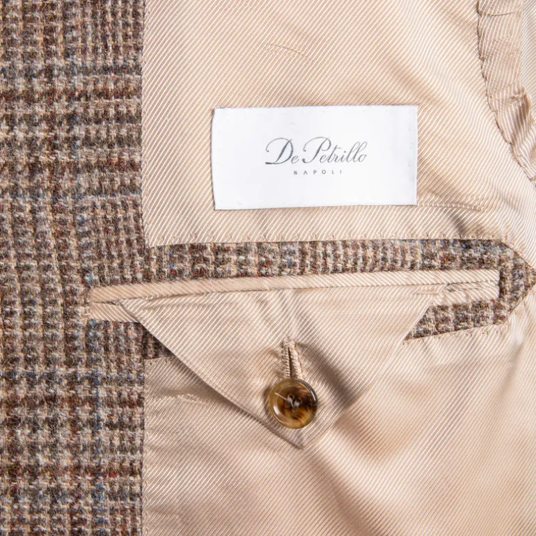 De Petrillo Posillipo Shetland Tweed Jacket Prince Of Wales Beige