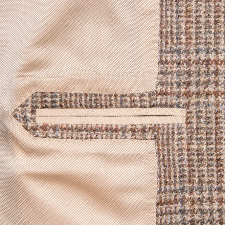 De Petrillo Posillipo Shetland Tweed Jacket Prince Of Wales Beige