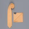 Drake's Cashmere Tie untipped & Pocket Square Match light orange melange