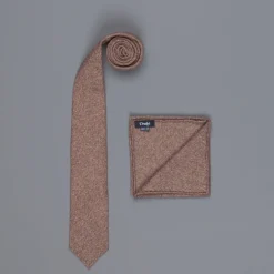 Drake's Cashmere Tie untipped & Pocket Square Match brown melange