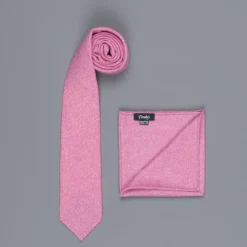 Drake's Cashmere Tie untipped & Pocket Square Match light pink melange