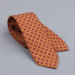 Drakes printed wool tie dark gold