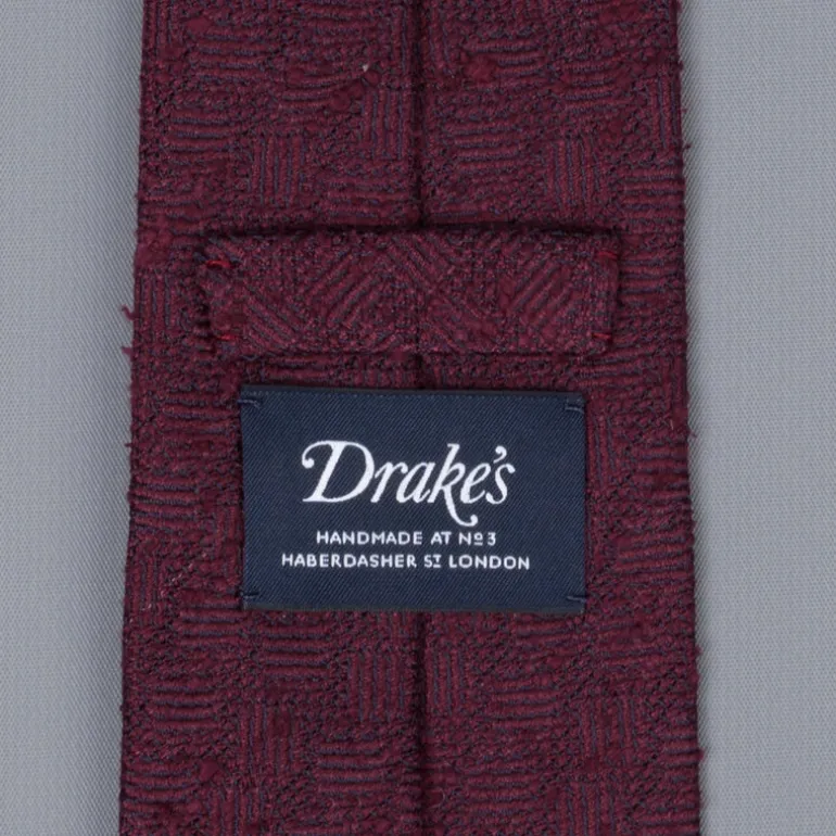 Drakes untipped basketweave tie in shantung silk burgundy