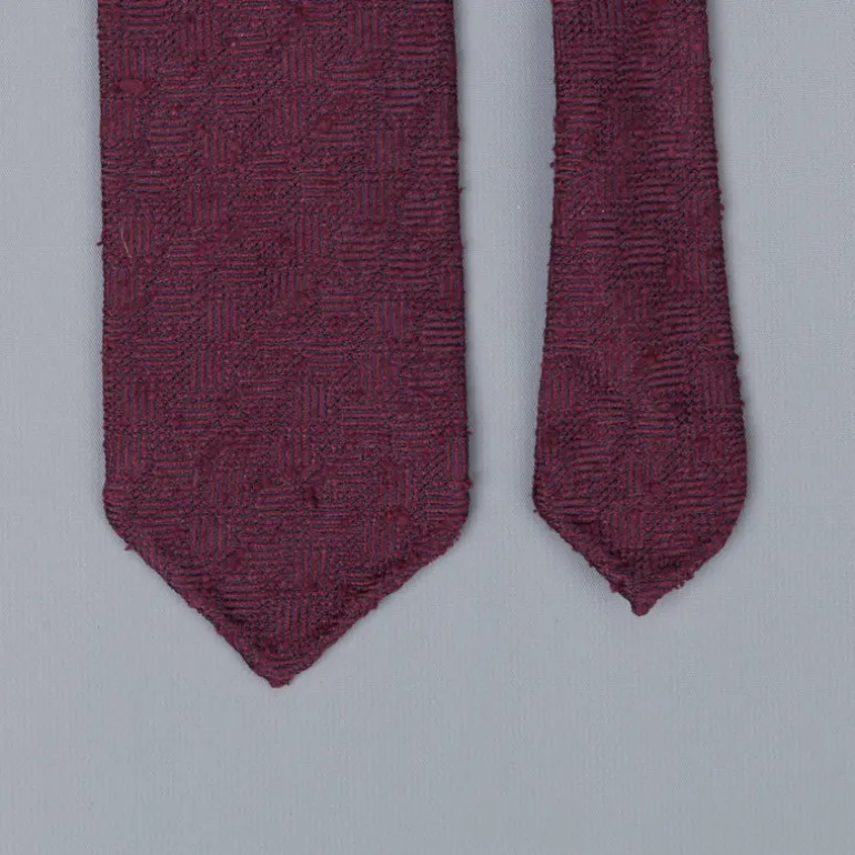 Drakes untipped basketweave tie in shantung silk burgundy