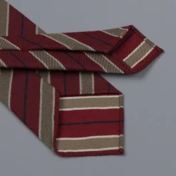 Drake's untipped club tie olive stripe bordeaux