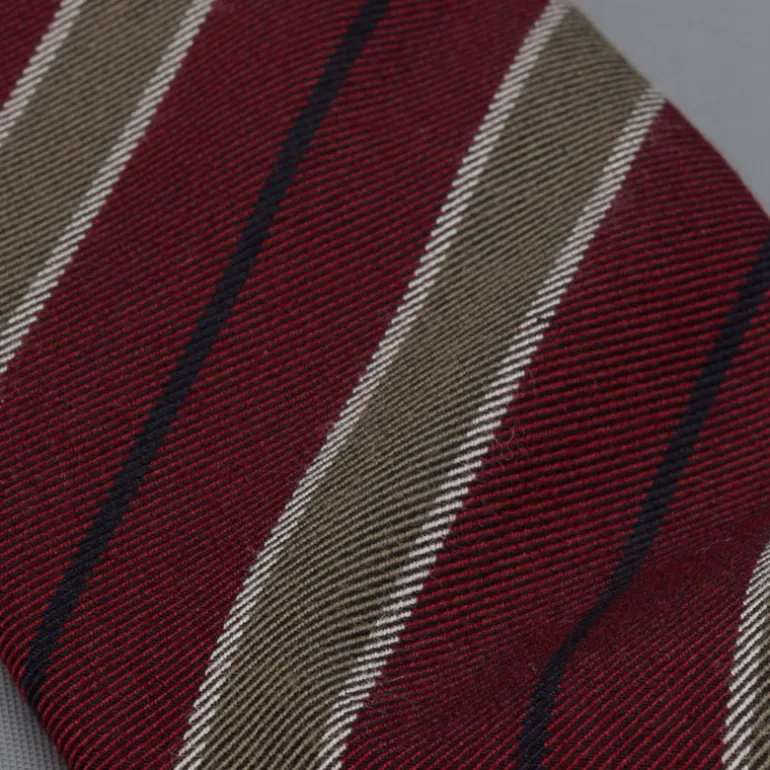 Drake's untipped club tie olive stripe bordeaux