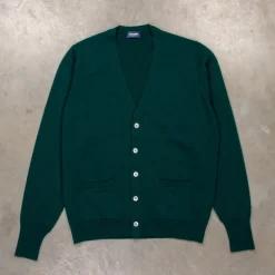 Drumohr Cashmere Cardigan con Bottoni Verde Bottiglia