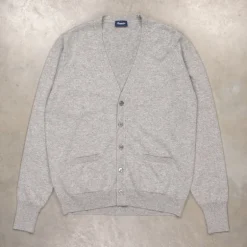 Drumohr Cashmere Cardigan con Bottoni Grigio Chiaro