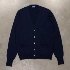 Drumohr Cashmere Cardigan con Bottoni Blu Notte