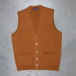 Drumohr Cashmere Gillet con Bottoni Caramello Scuro