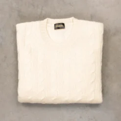 Drumohr Cashmere Treccia Crew Neck Bianco Sporco