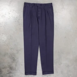 Drumohr Pantaloni Doppia Pence Cottone Blu Scuro