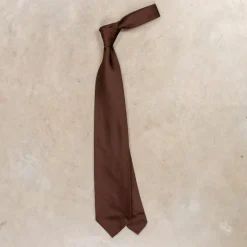 Finamore "Sette Pieghe" Plain Silk Tie Marrone