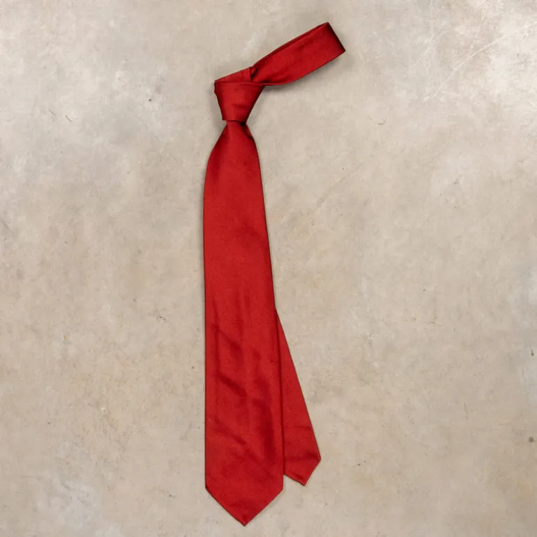 Finamore "Sette Pieghe" Plain Silk Tie Rosso