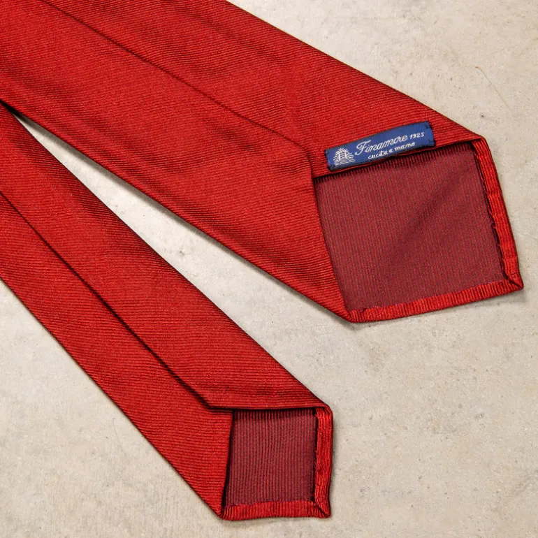 Finamore "Sette Pieghe" Plain Silk Tie Rosso