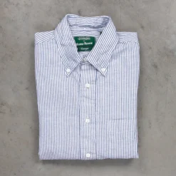 Gitman Vintage Shirt Cotton Linen Oxford Stripe Navy