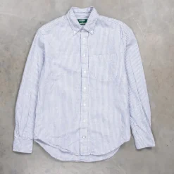 Gitman Vintage Shirt Cotton Linen Oxford Stripe Navy