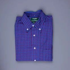 Gitman Vintage x Frans Boone Poplin Check Burgundy Sky Blue - Jeff