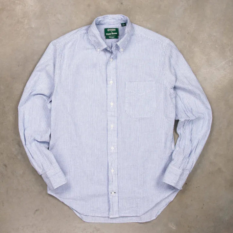 Gitman Vintage x Frans Boone Japanese Woven Stripe Seersucker Dark Blue