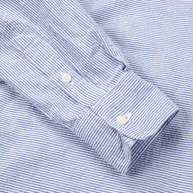 Gitman Vintage x Frans Boone Japanese Woven Stripe Seersucker Dark Blue