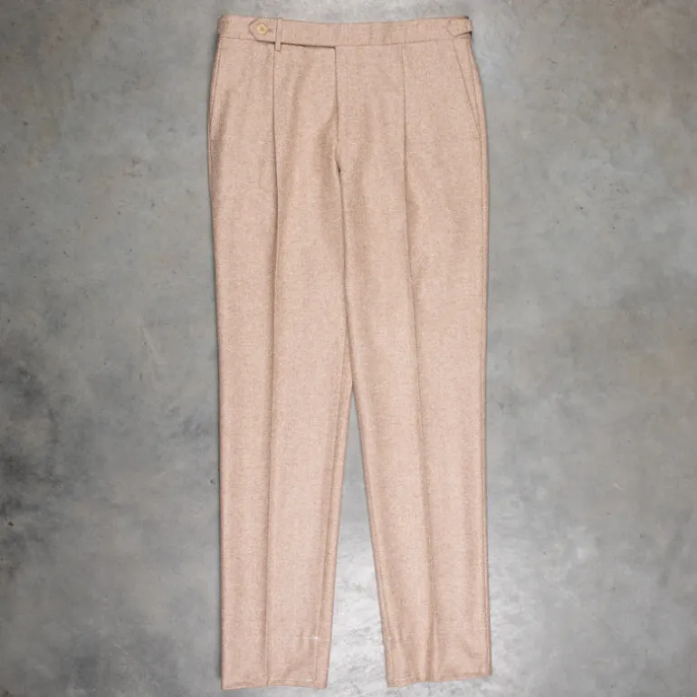 Rota Pantaloni High Rise Regular Fit Flannel Herringbone Beige Chiaro