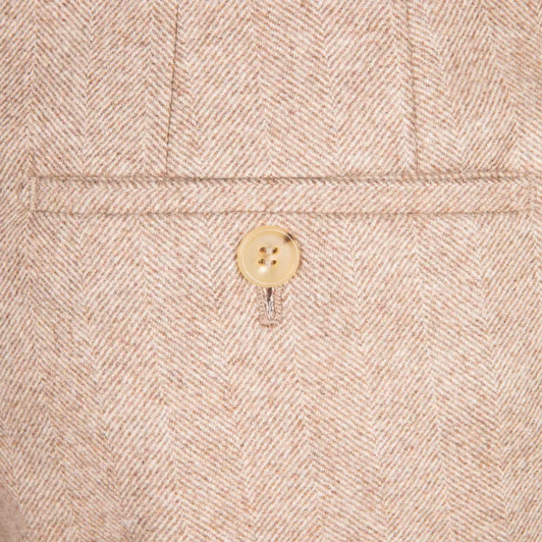 Rota Pantaloni High Rise Regular Fit Flannel Herringbone Beige Chiaro