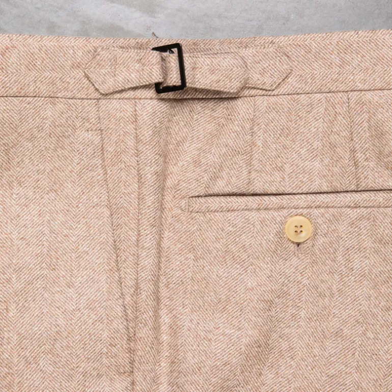 Rota Pantaloni High Rise Regular Fit Flannel Herringbone Beige Chiaro