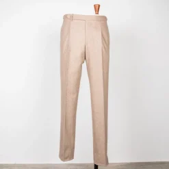 Rota Pantaloni High Rise Regular Fit Flannel Herringbone Beige Chiaro