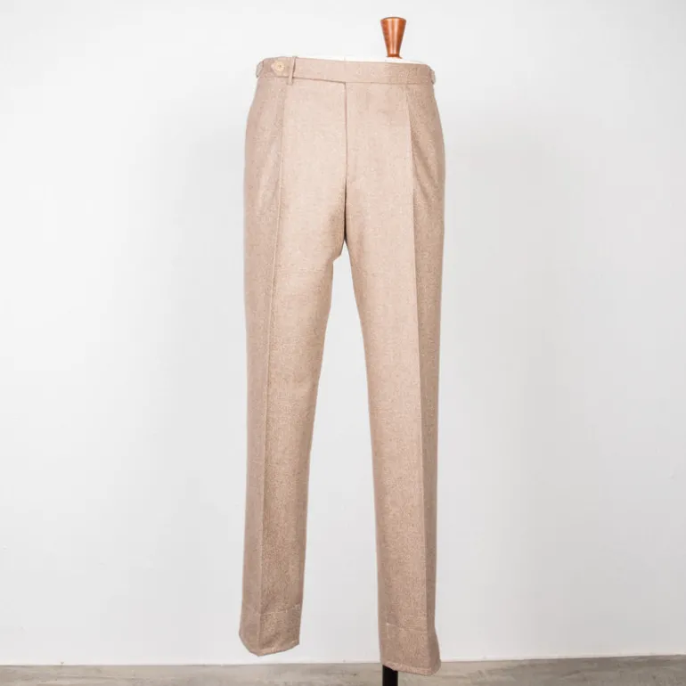Rota Pantaloni High Rise Regular Fit Flannel Herringbone Beige Chiaro