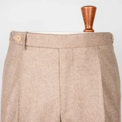 Rota Pantaloni High Rise Regular Fit Flannel Herringbone Beige Chiaro