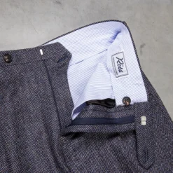 Rota Pantaloni High Rise Regular Fit Flannel Herringbone Indigo Blu