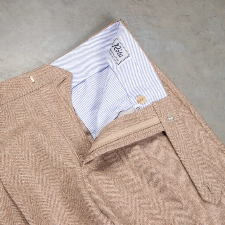 Rota Pantaloni High Rise Regular Fit Flannel Herringbone Beige Chiaro