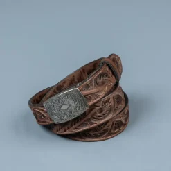 RRL Coleman Handtooled Leather Belt Brown
