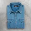 RRL Dockman Shirt Herringone Faded Indigo