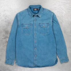 RRL Dockman Shirt Herringone Faded Indigo