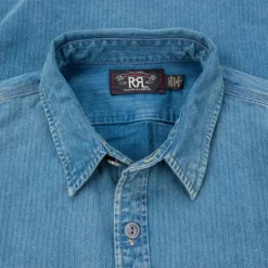 RRL Dockman Shirt Herringone Faded Indigo