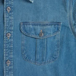 RRL Dockman Shirt Herringone Faded Indigo
