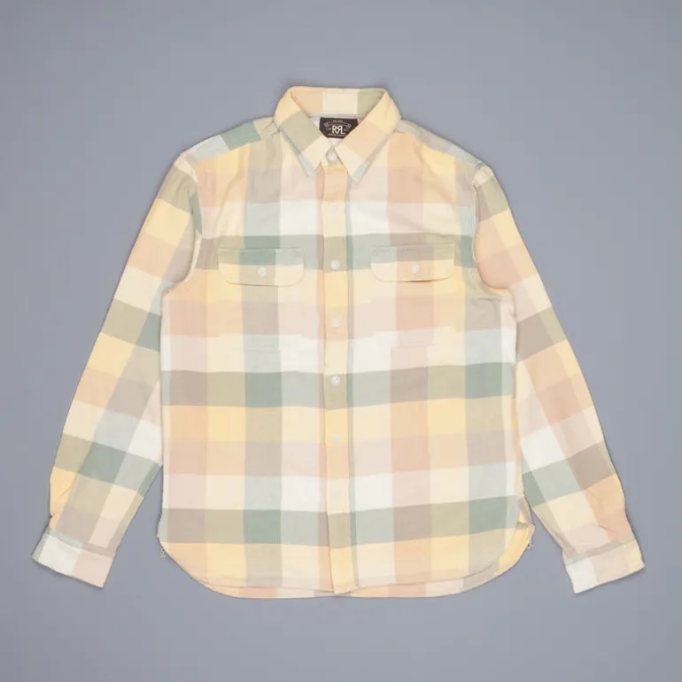 RRL Matlock Sportshirt Cotton Twill Plaid Yellow Green