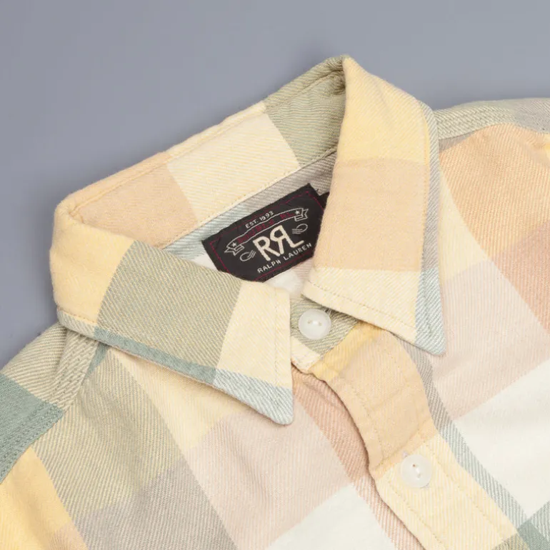 RRL Matlock Sportshirt Cotton Twill Plaid Yellow Green