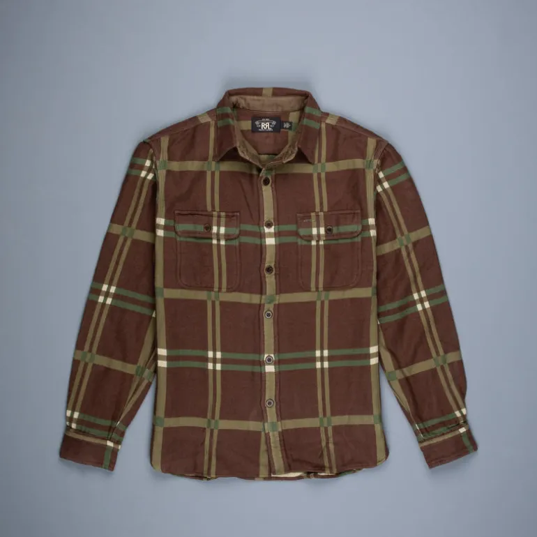 RRL Matlock Workshirt Horse Blanket Plaid Jacquard Brown Olive