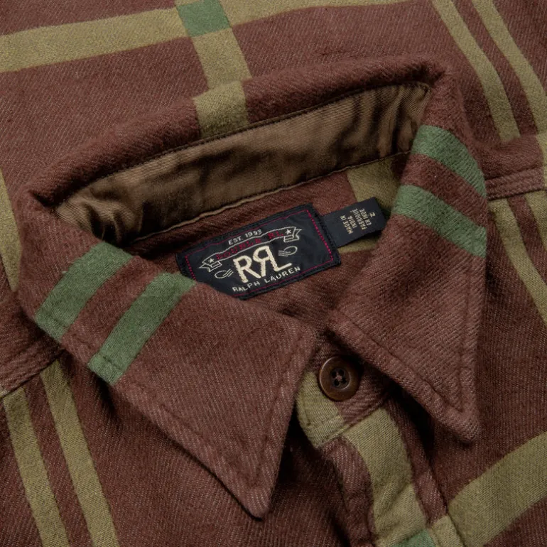 RRL Matlock Workshirt Horse Blanket Plaid Jacquard Brown Olive