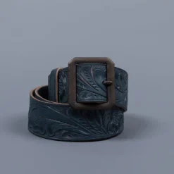 RRL Souvenir Hand-Tooled Leather Indigo Belt