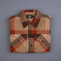 RRL Wool Plaid Workshirt Sweater Orange-Tan