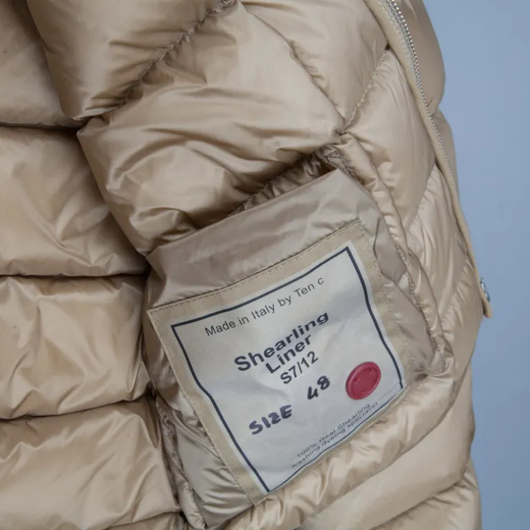 Ten C down liner shearling hooded tan