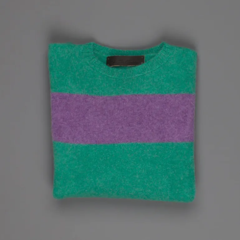 The Elder Statesman @ Frans Boone Cashmere striped Racing Crew Unisex sweater Turquoise Amethyst